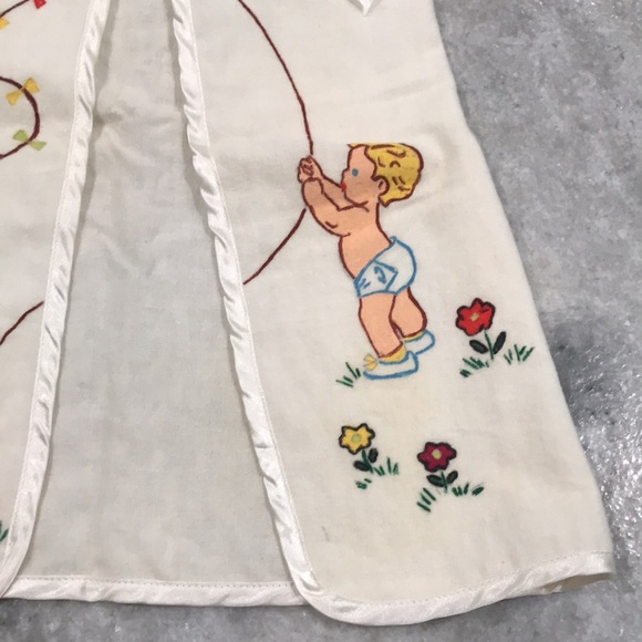 Vintage Infant Baby Robe Hand Painted Satin Tie 3-6 Months - Picture 4 of 10